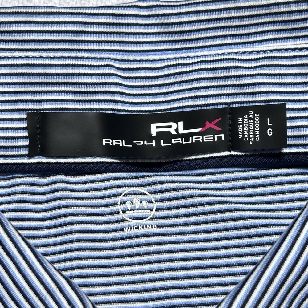 RLX Ralph Lauren Golf Polo Shirt Mens Large Performance Striped Big Foot CC - Picture 5 of 10